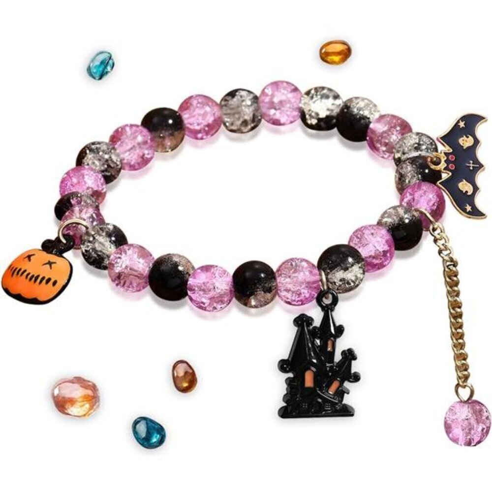 Halloween Bracelet for Women Pumpkin Bat Haunting House Boo Clay Bead